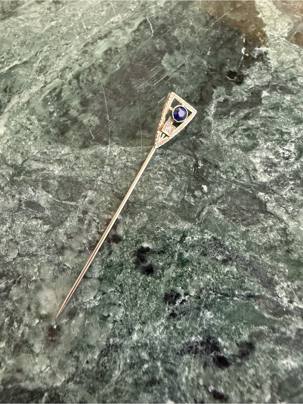 Art Deco 18 Karat White Gold Sapphire and Diamond Stick Pin